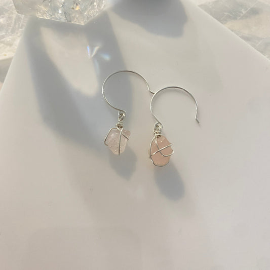Sterling Silver Rose quartz hoops