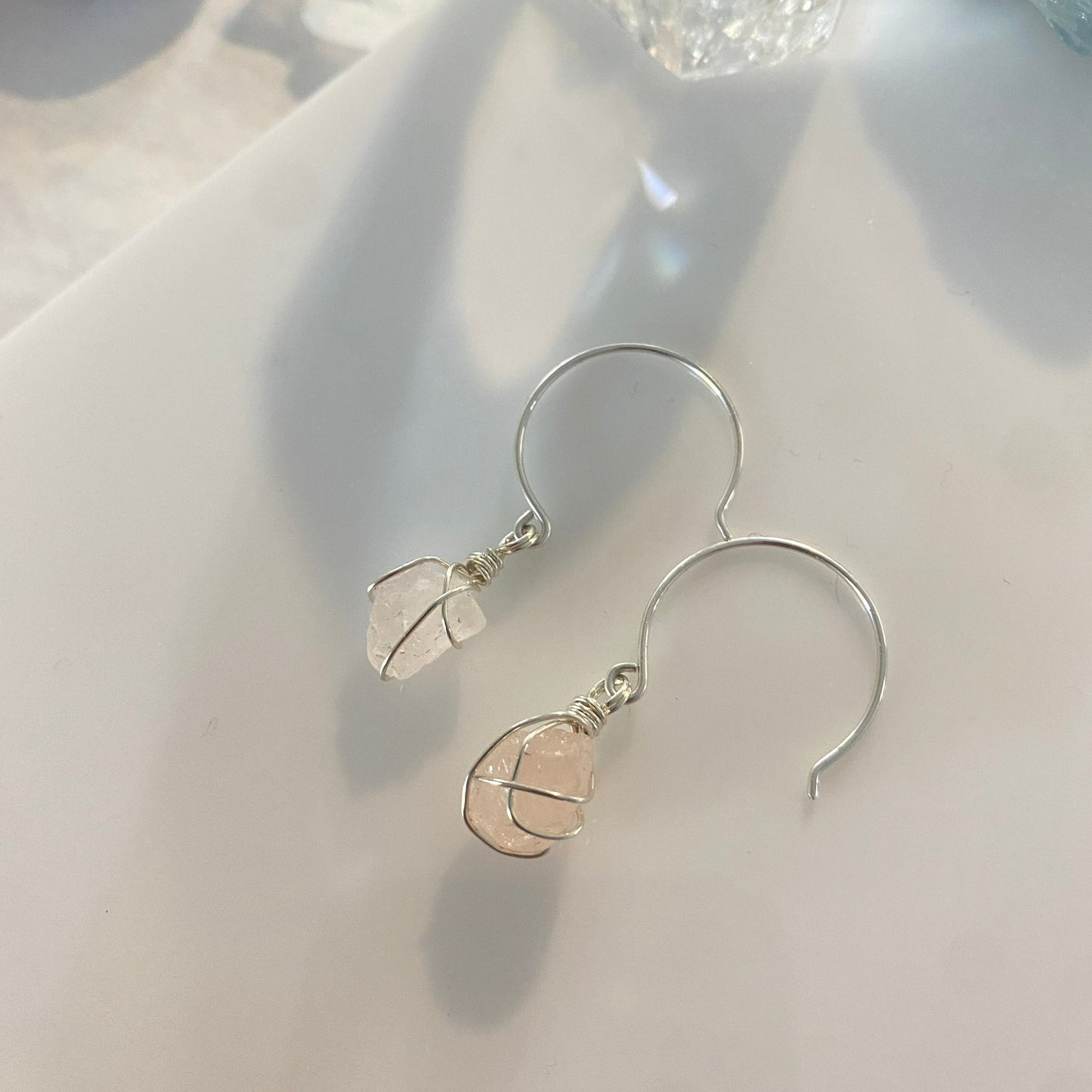 Sterling Silver Rose quartz hoops