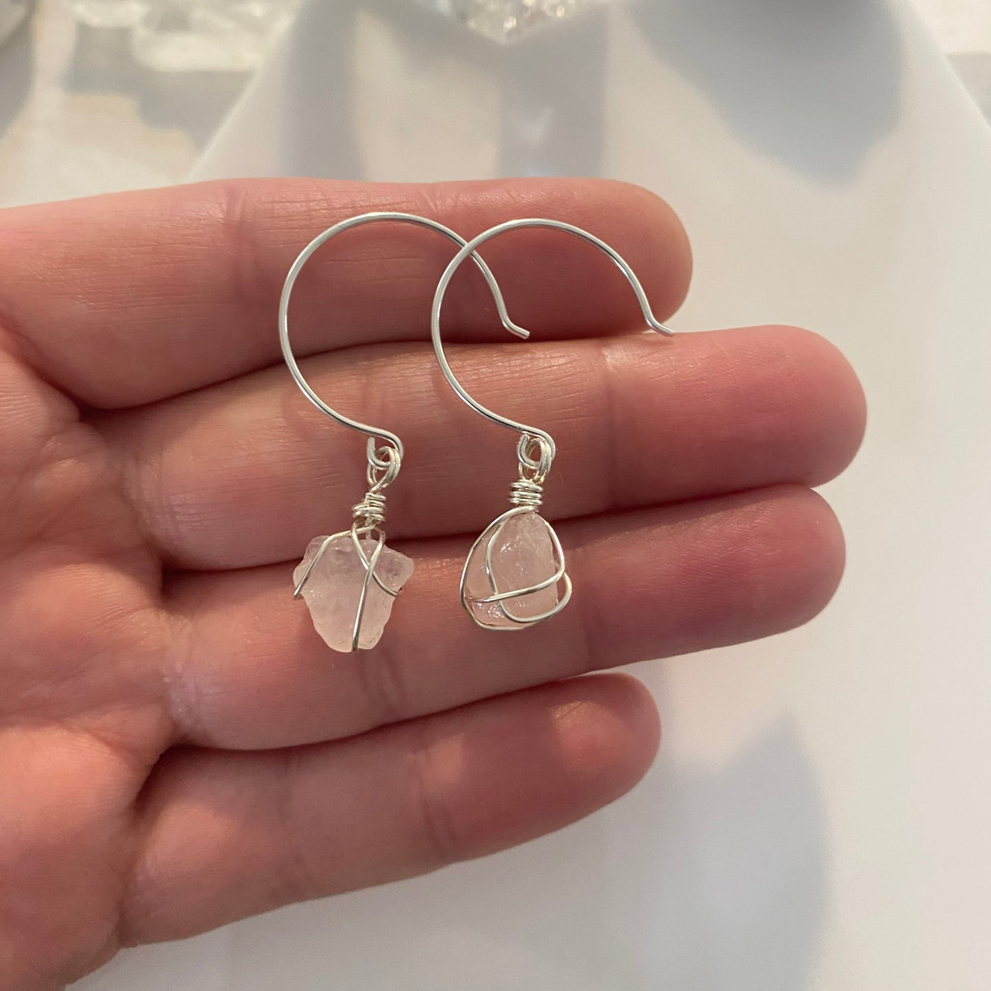 Sterling Silver Rose quartz hoops