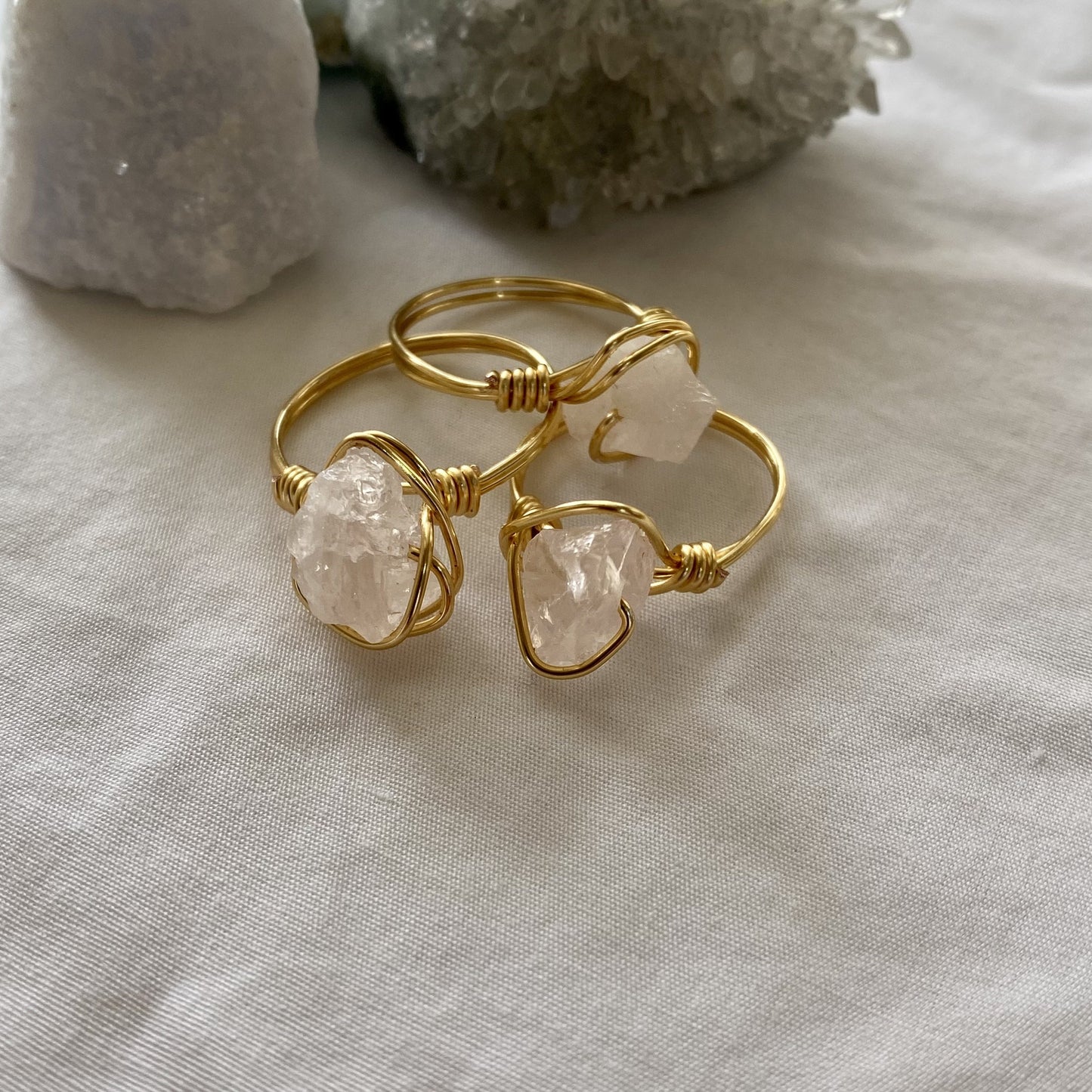 Rose quartz wire wrapped rings