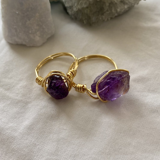 Amethyst wire wrapped ring gold