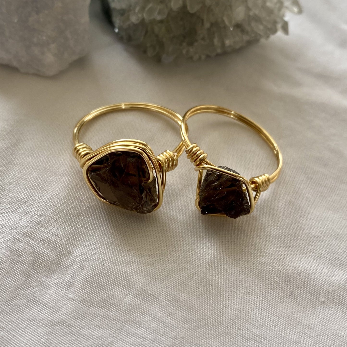 Smoky quartz wire wrapped ring gold